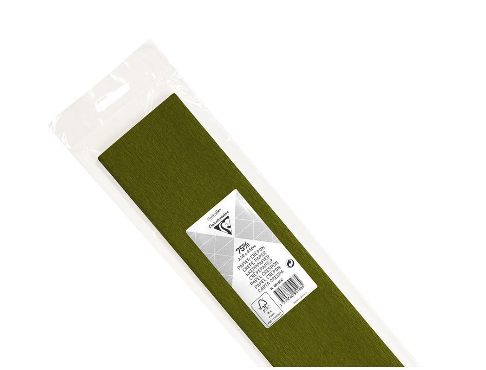 PAPIER CRÉPON CLAIREFONTAINE DENSITÉ CRÊPAGE 60% 40G/M2 50CMX2.5M UNICOLORE VERT MOUSSE