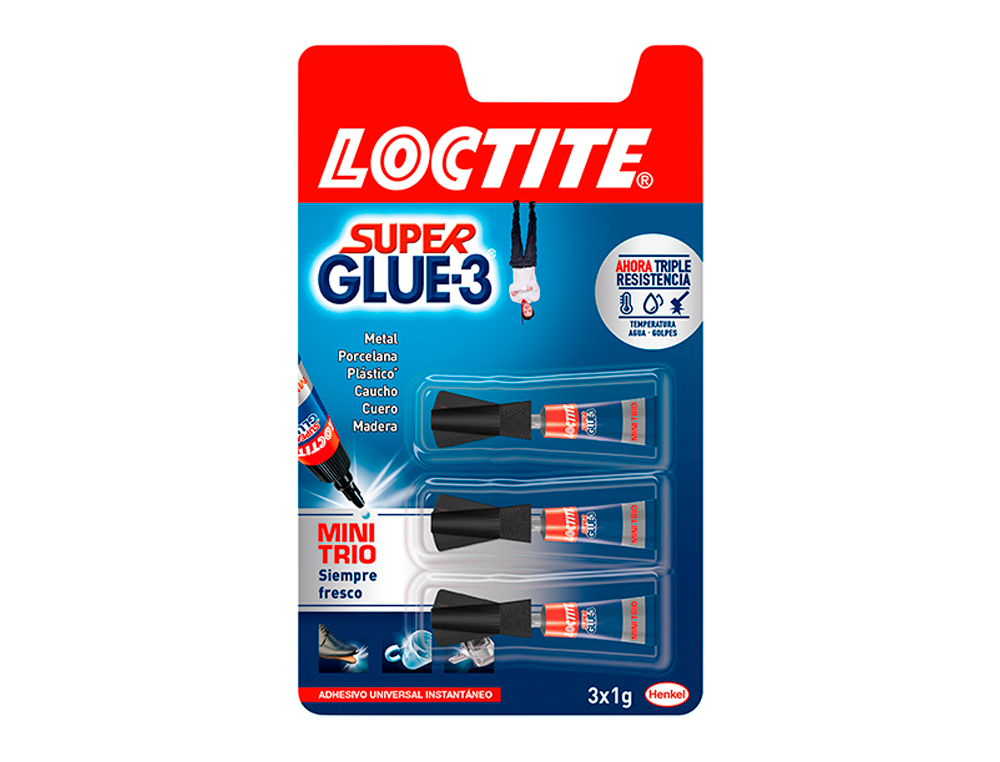 COLLE RAPIDE LOCTITE SUPER GLUE LIQUIDE 3X1G SUPER PUISSANTE SCHAGE RAPIDE MULTI-MATRIAUX ANTI-SCHAGE PACK 3 TUBES 1G