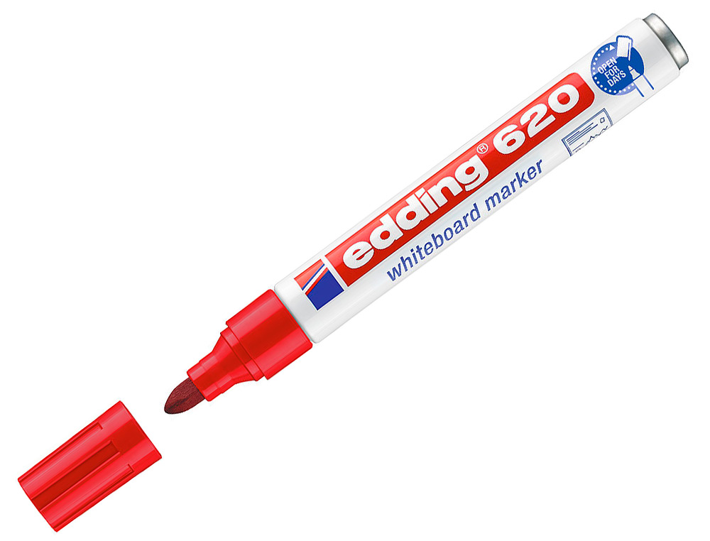 MARQUEUR EDDING E620 TABLEAU BLANC POINTE OGIVE CORPS MTAL ENCRE CAP-OFF EFFAABLE PIGMENTE FAIBLE ODEUR COULEUR ROUGE