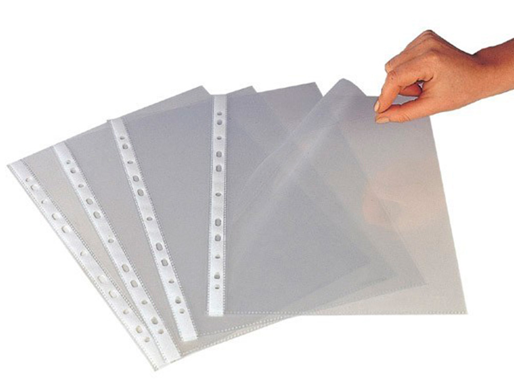POCHETTE Q-CONNECT POLYPROPYLNE 8/100E PERFORE OUVERTURE ANGLE ANTISTATIQUE A4 210X297MM SACHET 25 UNITS