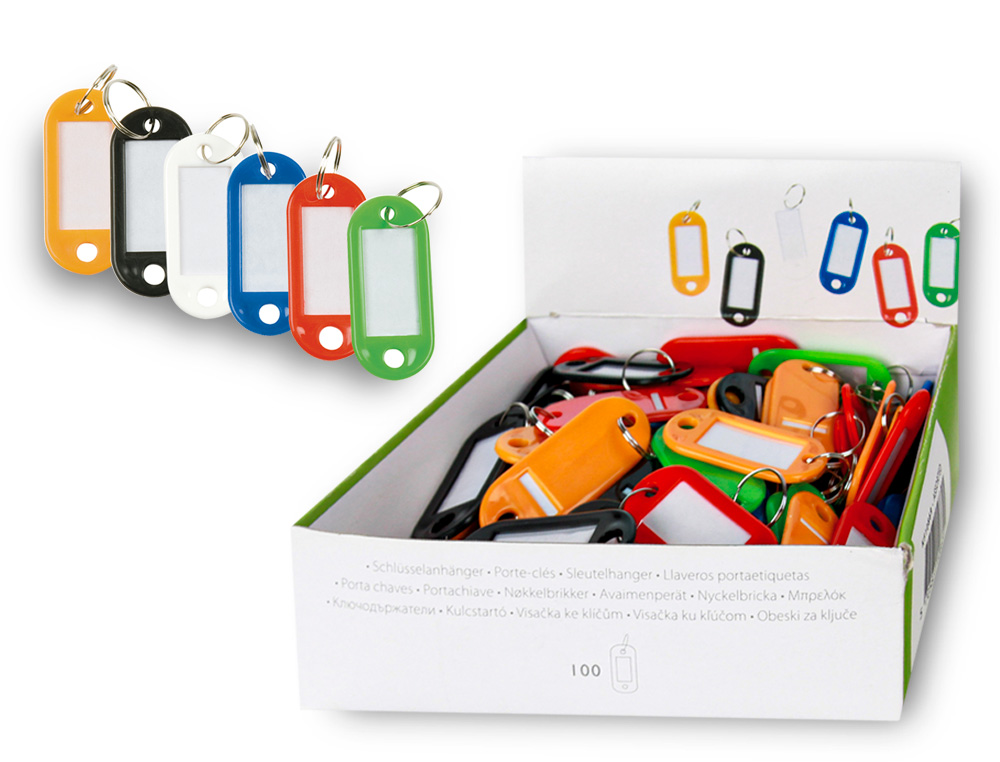 PORTE-CLS Q-CONNECT PORTE-TIQUETTE PLASTIQUE 50X22MM 5 COLORIS ASSORTIS PRSENTOIR 100 UNITS