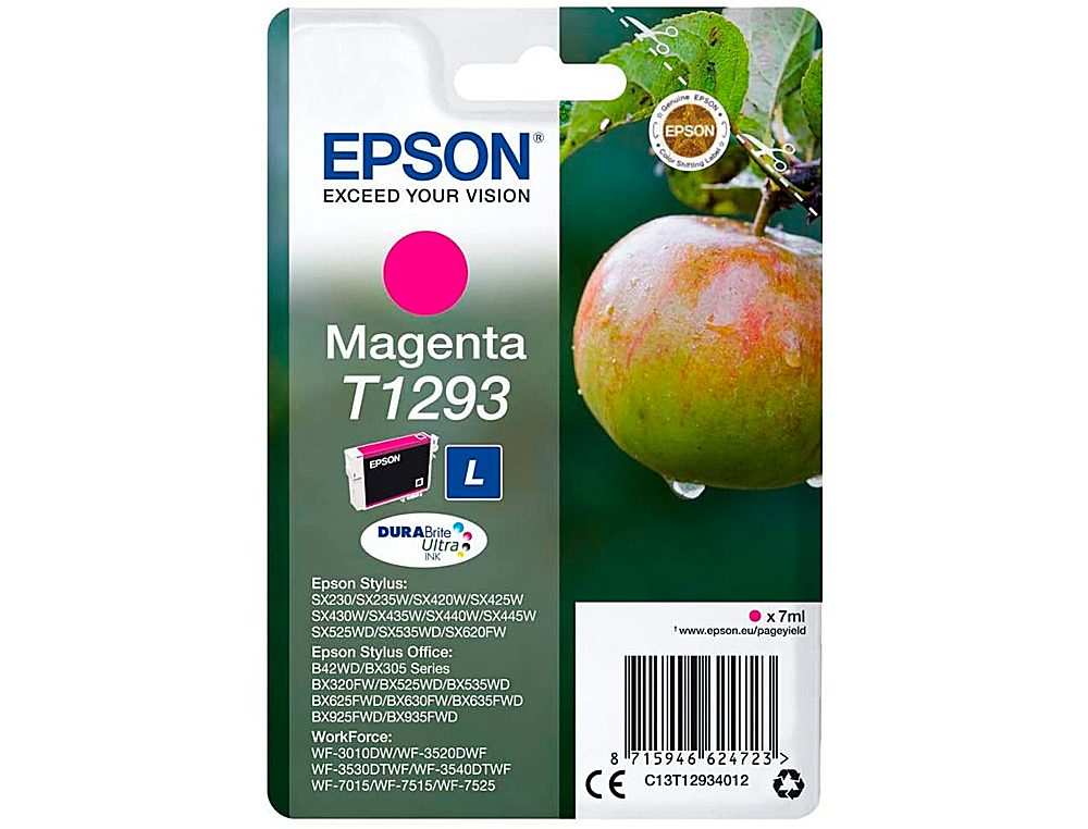 CARTOUCHE EPSON T1293 JET D'ENCRE C13T12934011 COULEUR MAGENTA 500P