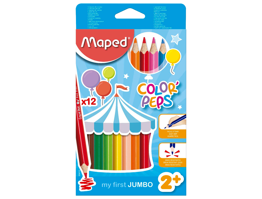 CRAYON COULEUR MAPED COLOR PEP'S JUMBO TRIANGULAIRE MINE TENDRE ULTRA-RSISTANTE COLORIS ASSORTIS TUI CARTON 12 UNITS