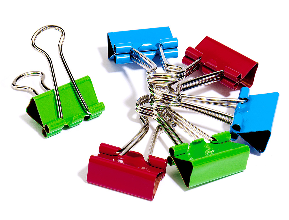 PINCE Q-CONNECT DOUBLE CLIP LARGEUR 19MM BOTE PLASTIQUE 6 UNITS COLORIS ASSORTIS