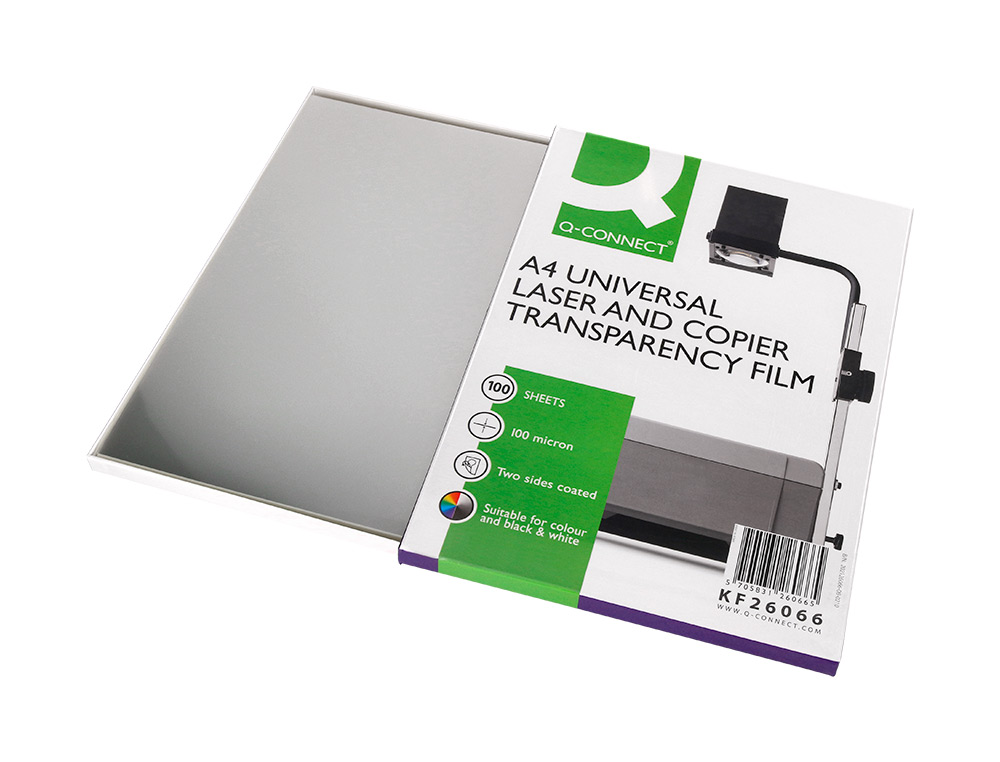 TRANSPARENT Q-CONNECT CONOMIQUE OHP PHOTOCOPIEUR FORMAT A4 COUCHAGE SPCIAL SANS FEUILLE ENTRECOLLE BOTE 100 UNITS