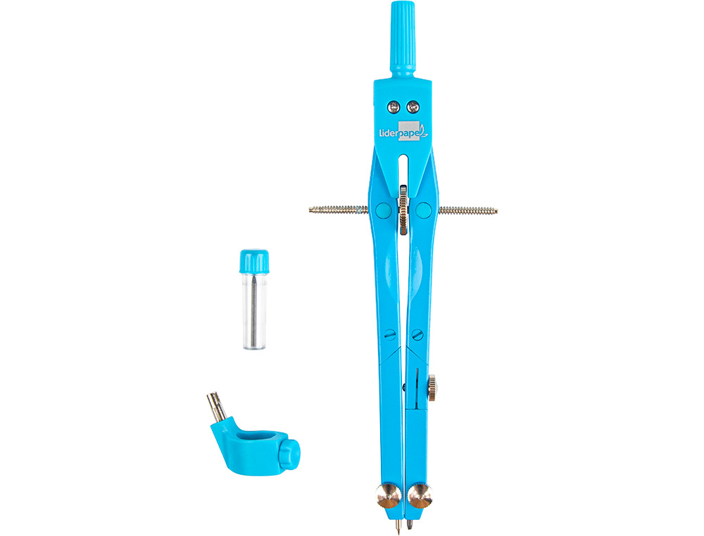 COMPAS LIDERPAPEL MICROMÉTRIQUE ARTICULÉ 2 BRANCHES ADAPTATEUR CIRCONFÉRENCE 32CM LONGUEUR 17CM MINES 2MM ÉTUI PLASTIQUE