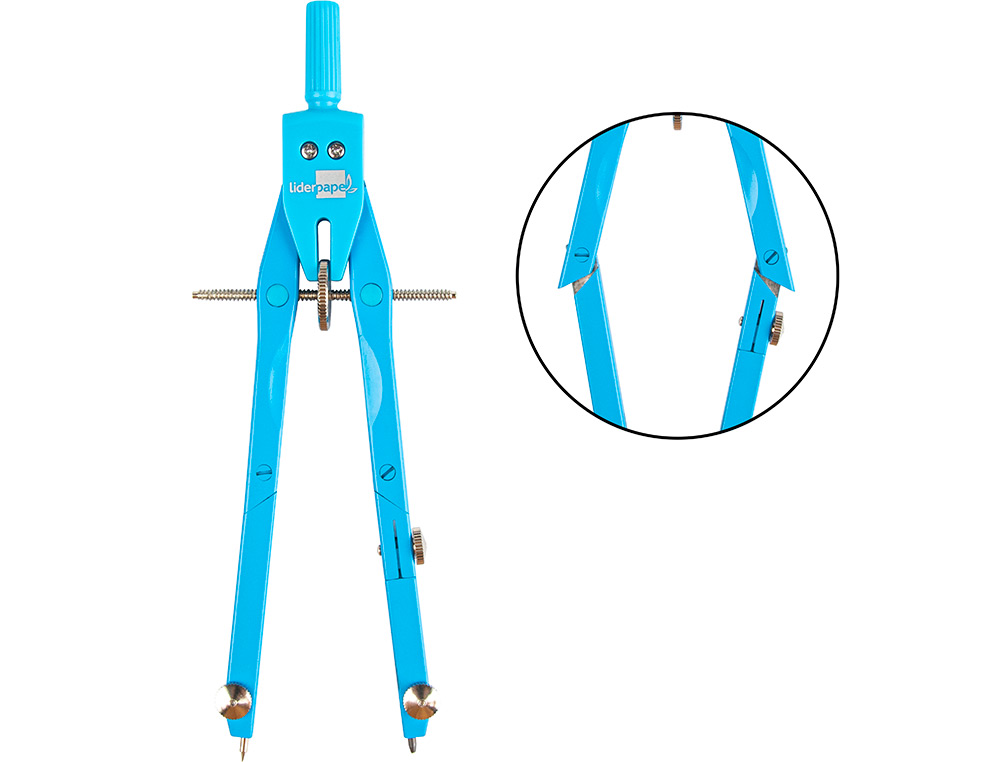 COMPAS LIDERPAPEL MICROMÉTRIQUE ARTICULÉ 2 BRANCHES ADAPTATEUR CIRCONFÉRENCE 32CM LONGUEUR 17CM MINES 2MM ÉTUI PLASTIQUE
