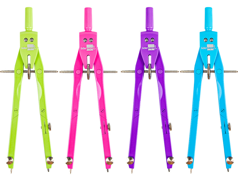 COMPAS LIDERPAPEL MICROMÉTRIQUE ARTICULÉ 2 BRANCHES ADAPTATEUR CIRCONFÉRENCE 32CM LONGUEUR 17CM MINES 2MM ÉTUI PLASTIQUE