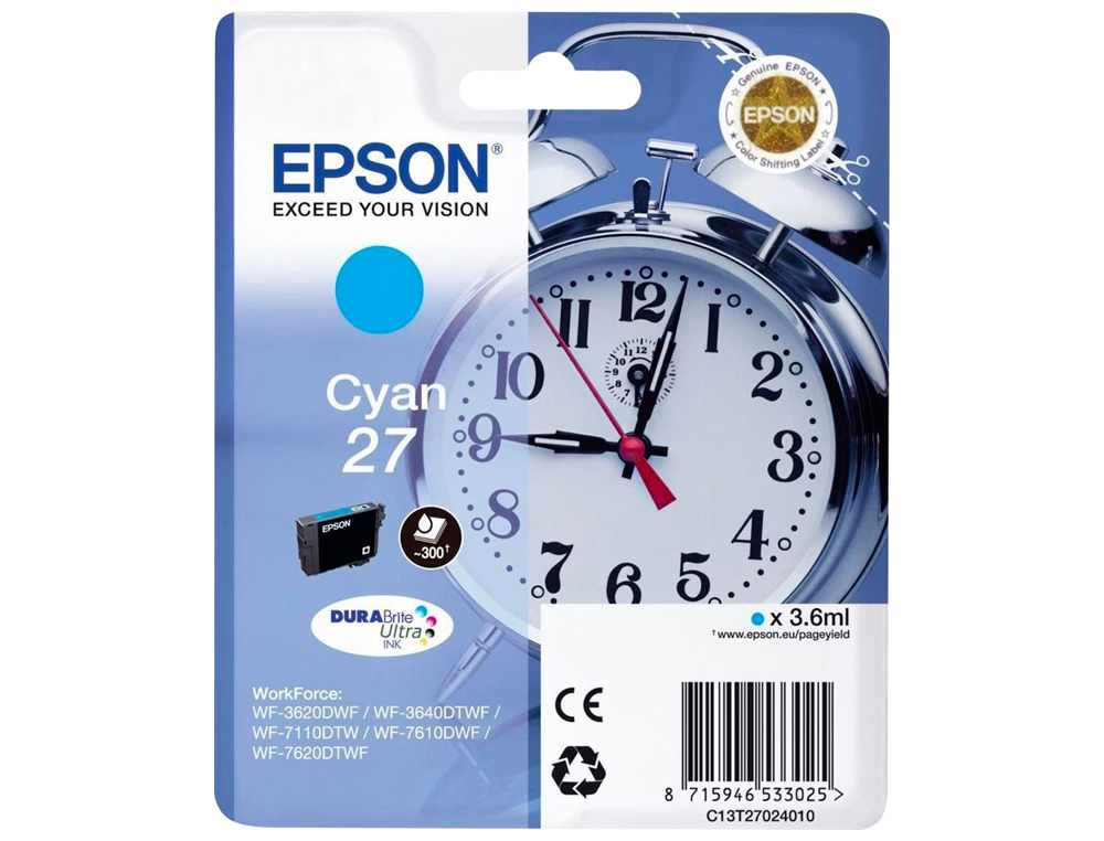CARTOUCHE EPSON T2702 JET D'ENCRE C13T27024010 COULEUR CYAN 300P