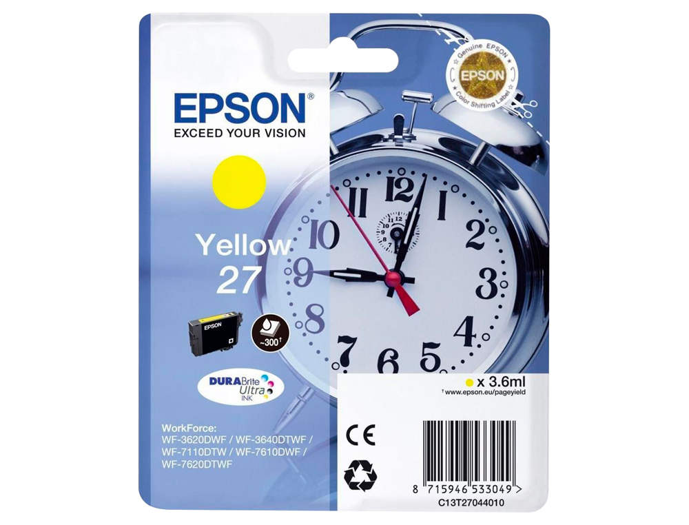 CARTOUCHE EPSON T2704 JET D'ENCRE C13T27044010 COULEUR JAUNE 300P