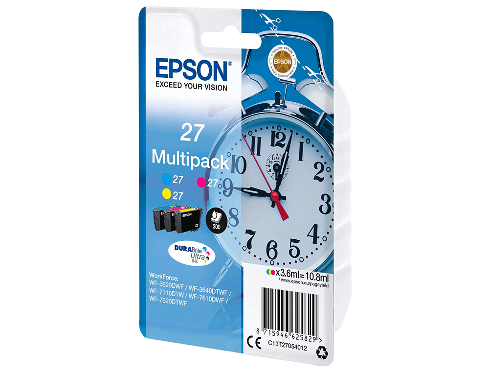 CARTOUCHE EPSON T2705 JET D'ENCRE C13T27054010 3 COULEURS CYAN/MAGENTA/JAUNE 300P
