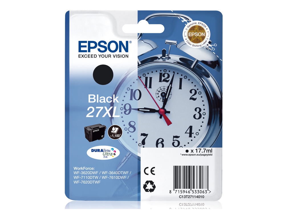CARTOUCHE EPSON T2711 JET D'ENCRE C13T27114010 COULEUR NOIR HAUTE CAPACITÉ 1500P