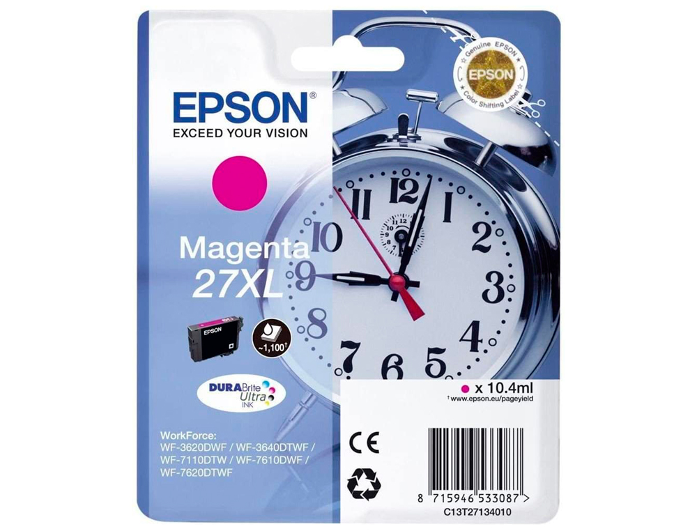 CARTOUCHE EPSON T2713 JET D'ENCRE C13T27134010 COULEUR MAGENTA HAUTE CAPACITÉ 1100P
