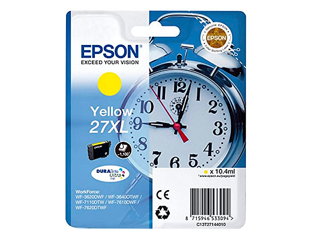 CARTOUCHE EPSON T2714 JET D'ENCRE C13T27144010 COULEUR JAUNE HAUTE CAPACIT 1100P