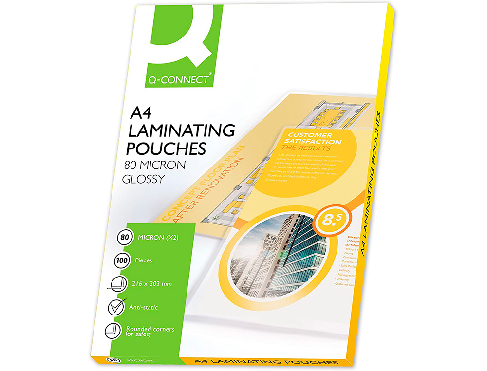 POCHETTE PLASTIFICATION Q-CONNECT À CHAUD ÉCONOMIQUE FORMAT A4 80 MICRONS BOÎTE 100 UNITÉS