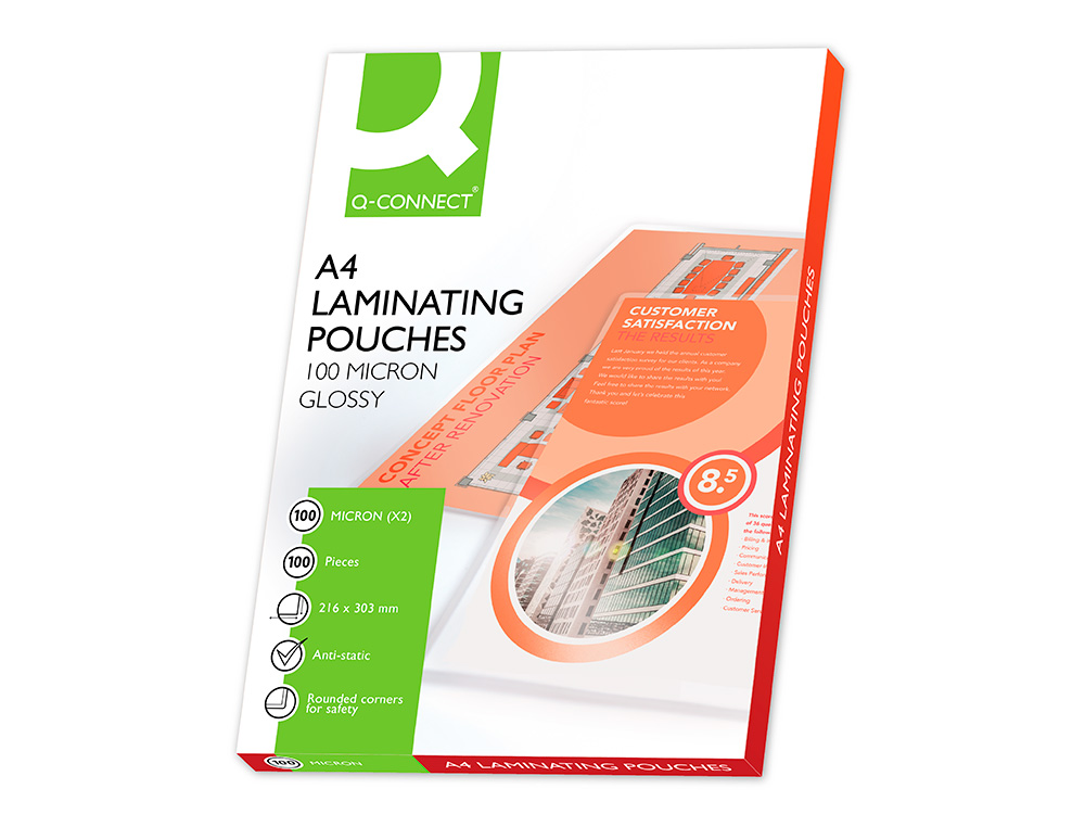 POCHETTE PLASTIFICATION Q-CONNECT  CHAUD CONOMIQUE FORMAT A4 100 MICRONS BOTE 100 UNITS