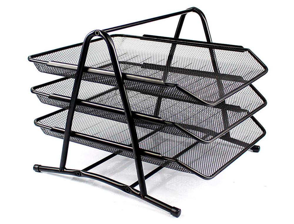 CORBEILLE  COURRIER Q-CONNECT MAILLE MTALLIQUE DOCUMENTS A4 350X278X275MM COLORIS NOIR SET 3 UNITS