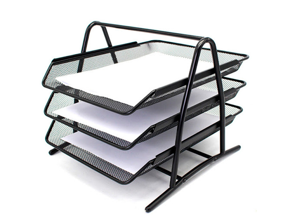 CORBEILLE  COURRIER Q-CONNECT MAILLE MTALLIQUE DOCUMENTS A4 350X278X275MM COLORIS NOIR SET 3 UNITS
