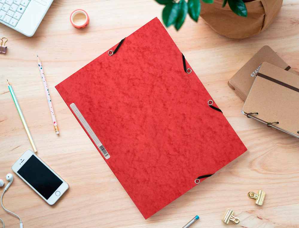 CHEMISE Q-CONNECT CARTE LUSTRE 375G POUR DOCUMENTS A4 320X243MM 3 RABATS COLORIS ROUGE