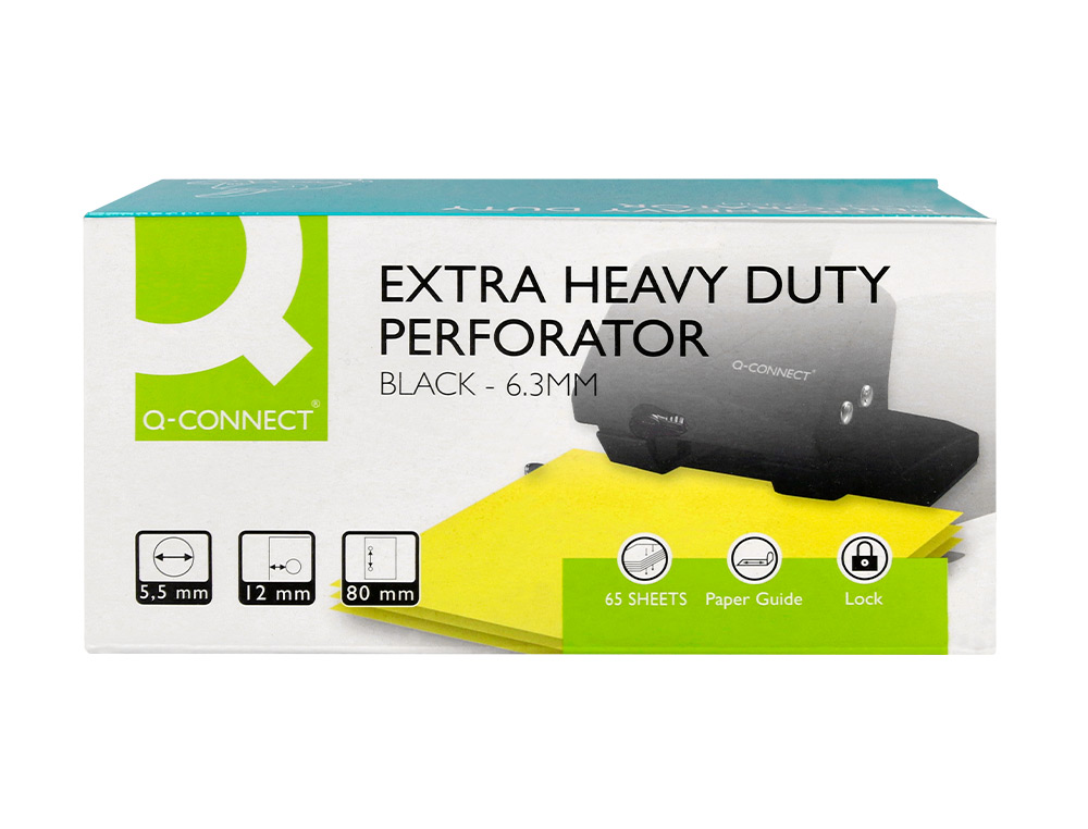 PERFORATEUR Q-CONNECT CAPACIT PERFORATION 65F 2 TROUS USAGE INTENSIF COLORIS NOIR 220X110MM