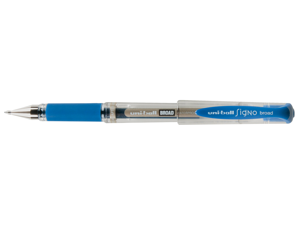 STYLO UNIBALL SIGNO BROAD ENCRE GEL PIGMENTE CRITURE LARGE 0.8MM POINTE 1MM GRIP CAOUTCHOUC RECHARGEABLE BLEU