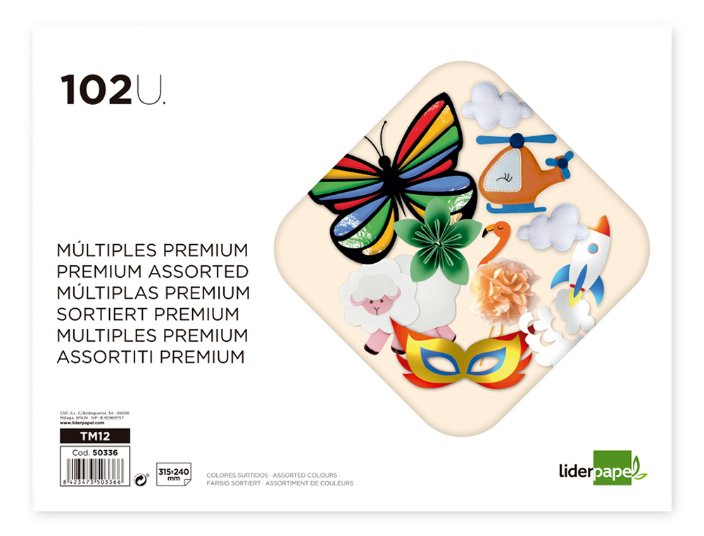 PAPIER CRATIF LIDERPAPEL PREMIUM A4+ 240X315MM ASSORTIMENT DIVERS PAPIERS COLORIS ASSORTIS BLOC 102 UNITS