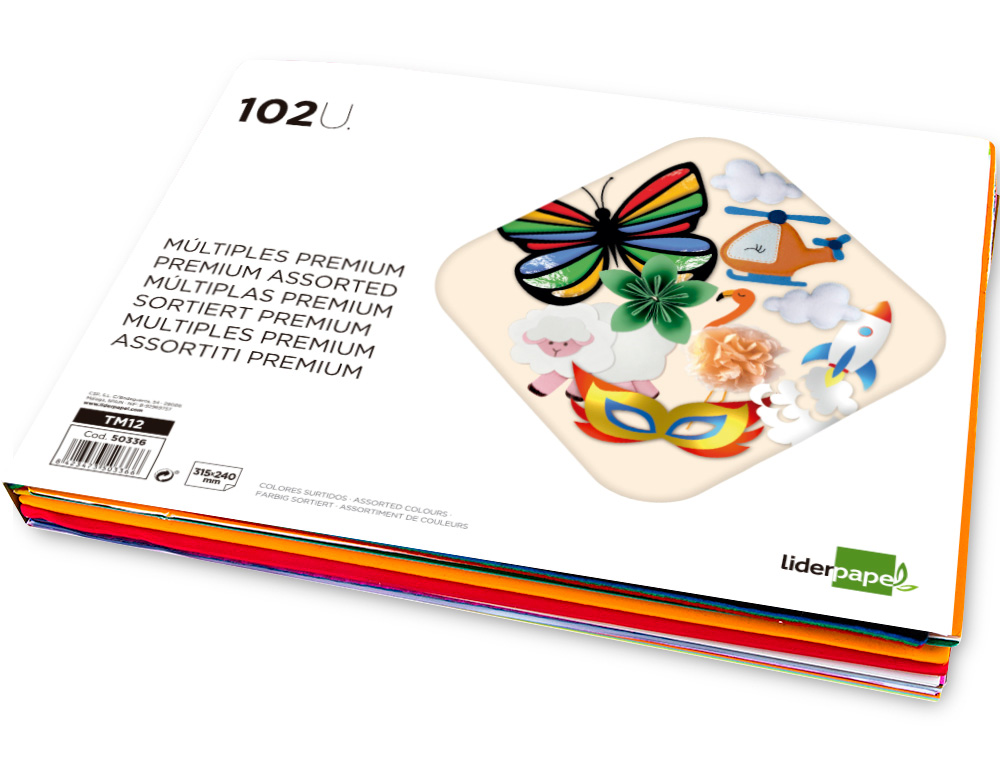 PAPIER CRATIF LIDERPAPEL PREMIUM A4+ 240X315MM ASSORTIMENT DIVERS PAPIERS COLORIS ASSORTIS BLOC 102 UNITS