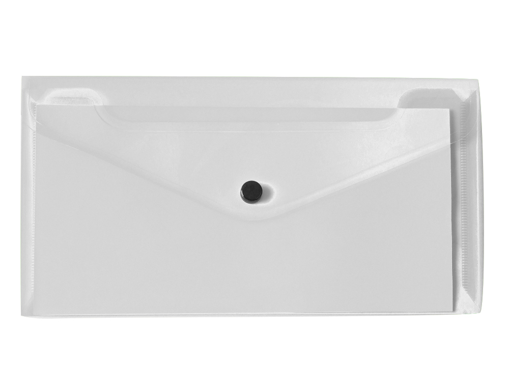 POCHETTE ENVELOPPE LIDERPAPEL POLYPROPYLÈNE 180 MICRONS 260X140MM 50F FERMETURE BOUTON RÉSISTANT TRANSPARENT