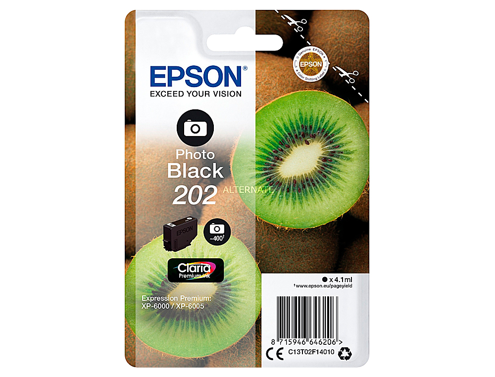 CARTOUCHE EPSON JET D'ENCRE 202 PHOTO COULEUR NOIR 400P