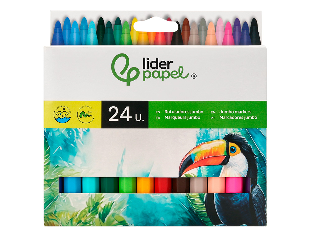 FEUTRE COLORIAGE LIDERPAPEL JUMBO LONGUEUR ÉCRITURE 800M POINTE NYLON 5MM DIAMÈTRE BOÎTE CARTON 24 UNITÉS