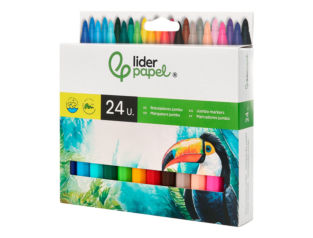 FEUTRE COLORIAGE LIDERPAPEL JUMBO LONGUEUR ÉCRITURE 800M POINTE NYLON 5MM DIAMÈTRE BOÎTE CARTON 24 UNITÉS
