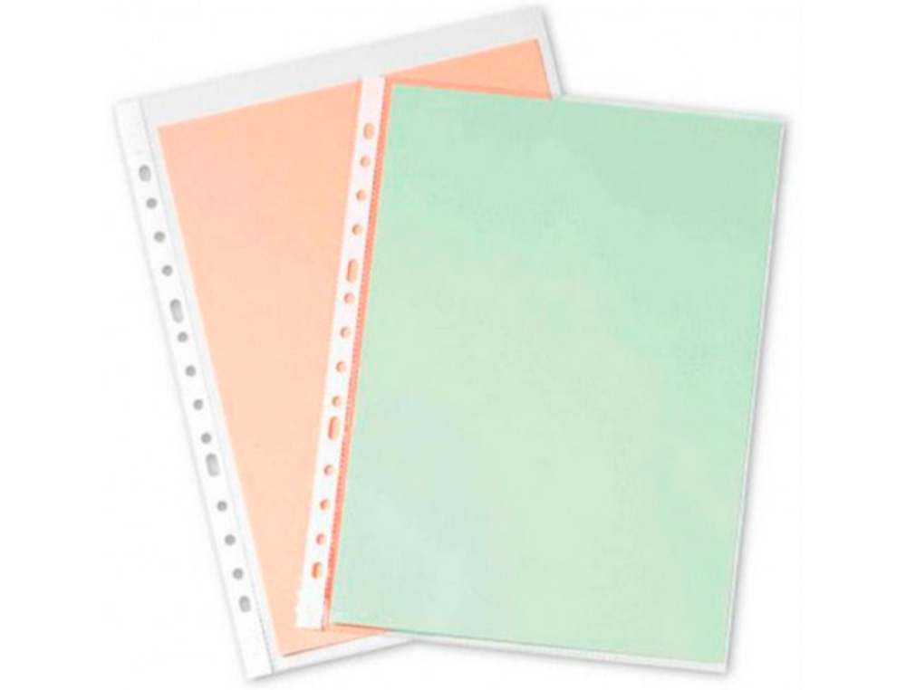 POCHETTE Q-CONNECT POLYPROYLNE LISSE 5/100E PERFORE CRISTAL ANTISTATIQUE A4 210X297MM SACHET 100 UNITS