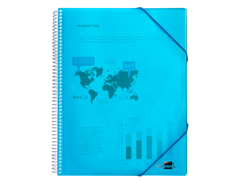 PROTGE-DOCUMENTS LIDERPAPEL POLYPROPYLNE COUVERTURE RIGIDE SPIRALE 30 POCHETTES FIXES A4 210X297MM COLORIS BLEU