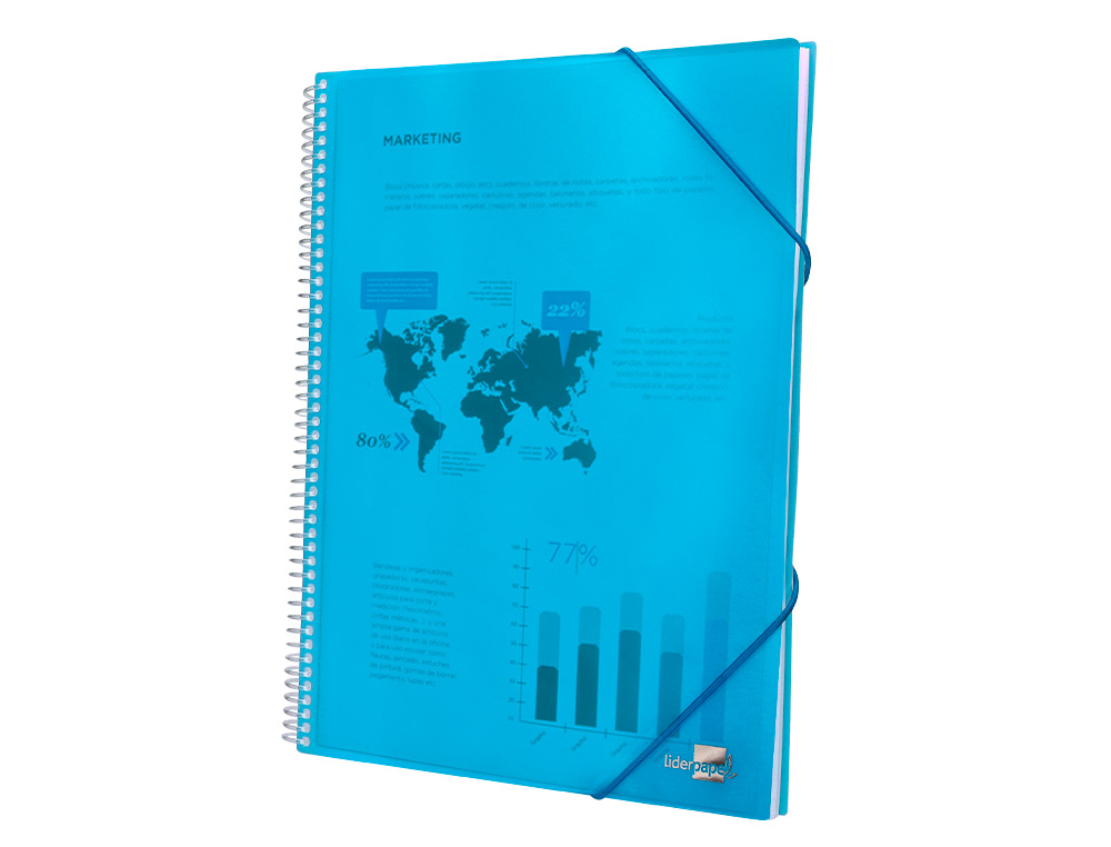 PROTGE-DOCUMENTS LIDERPAPEL POLYPROPYLNE COUVERTURE RIGIDE SPIRALE 30 POCHETTES FIXES A4 210X297MM COLORIS BLEU