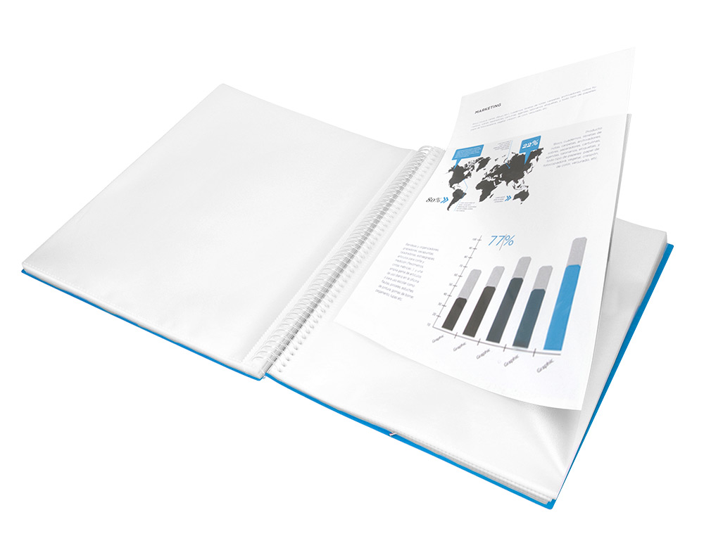 PROTGE-DOCUMENTS LIDERPAPEL POLYPROPYLNE COUVERTURE RIGIDE SPIRALE 30 POCHETTES FIXES A4 210X297MM COLORIS BLEU