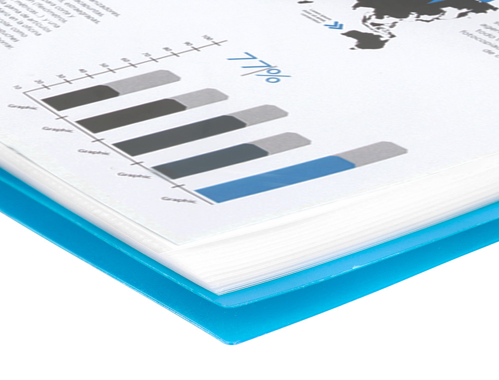 PROTGE-DOCUMENTS LIDERPAPEL POLYPROPYLNE COUVERTURE RIGIDE SPIRALE 30 POCHETTES FIXES A4 210X297MM COLORIS BLEU