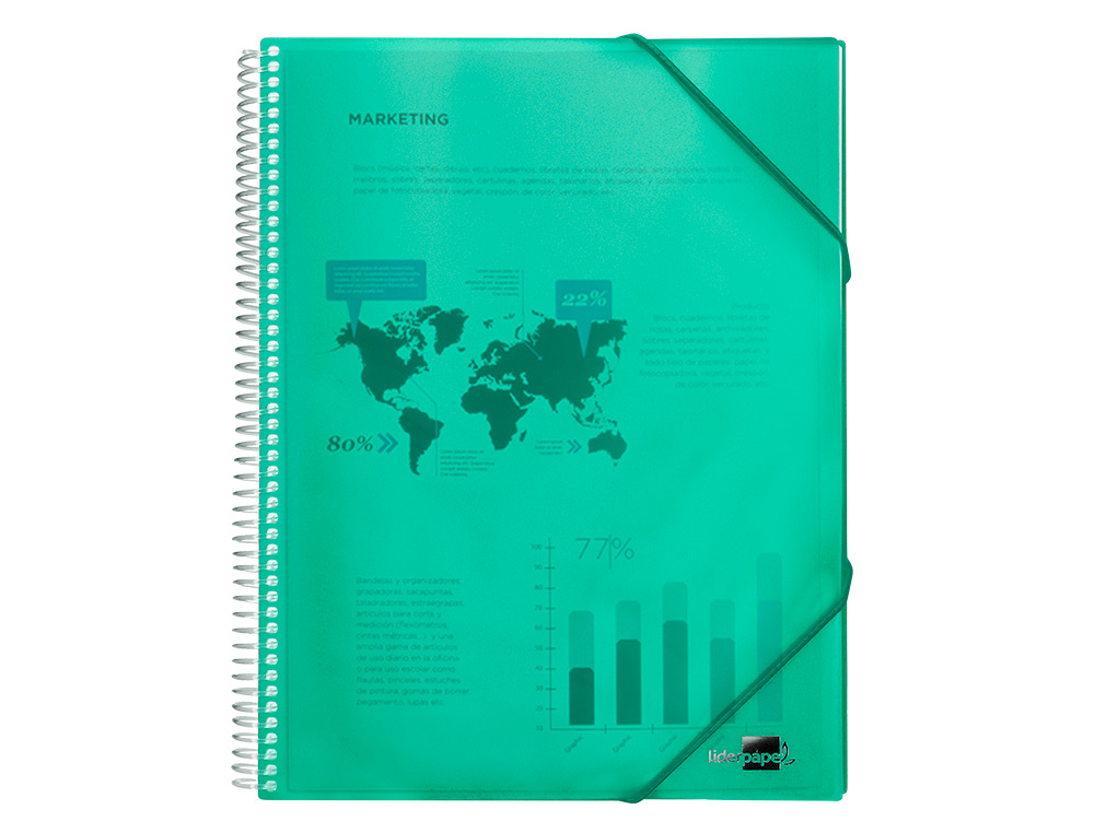 PROTGE-DOCUMENTS LIDERPAPEL POLYPROPYLNE COUVERTURE RIGIDE SPIRALE 30 POCHETTES FIXES A4 210X297MM COLORIS VERT