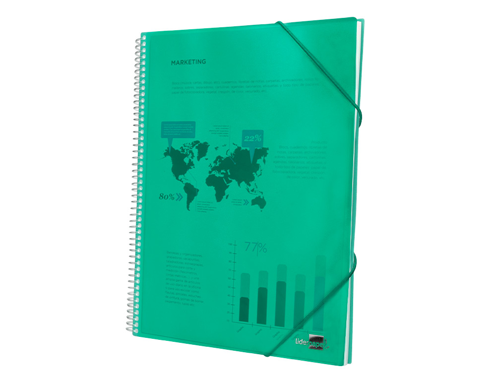 PROTGE-DOCUMENTS LIDERPAPEL POLYPROPYLNE COUVERTURE RIGIDE SPIRALE 30 POCHETTES FIXES A4 210X297MM COLORIS VERT