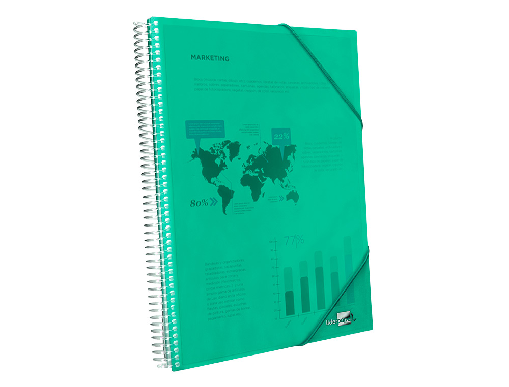 PROTGE-DOCUMENTS LIDERPAPEL POLYPROPYLNE COUVERTURE RIGIDE SPIRALE 30 POCHETTES FIXES A4 210X297MM COLORIS VERT