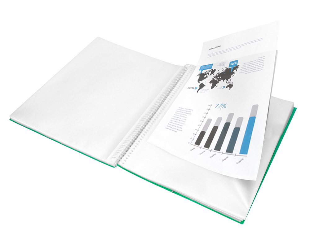 PROTGE-DOCUMENTS LIDERPAPEL POLYPROPYLNE COUVERTURE RIGIDE SPIRALE 30 POCHETTES FIXES A4 210X297MM COLORIS VERT