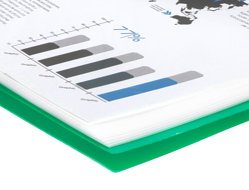 PROTGE-DOCUMENTS LIDERPAPEL POLYPROPYLNE COUVERTURE RIGIDE SPIRALE 30 POCHETTES FIXES A4 210X297MM COLORIS VERT