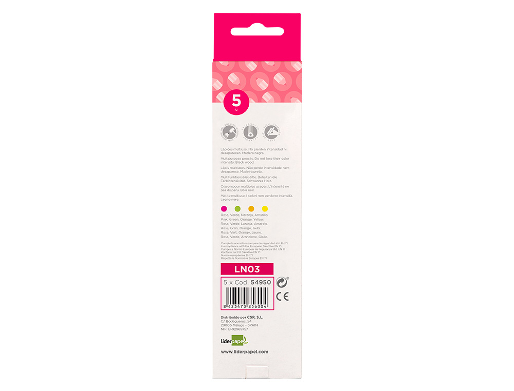 SURLIGNEUR LIDERPAPEL CRAYON DE COULEUR NÉON JUMBO MINE EXTRA-RÉSISTANTE FORME TRIANGULAIRE ERGONOMIQUE COLORIS ROSE