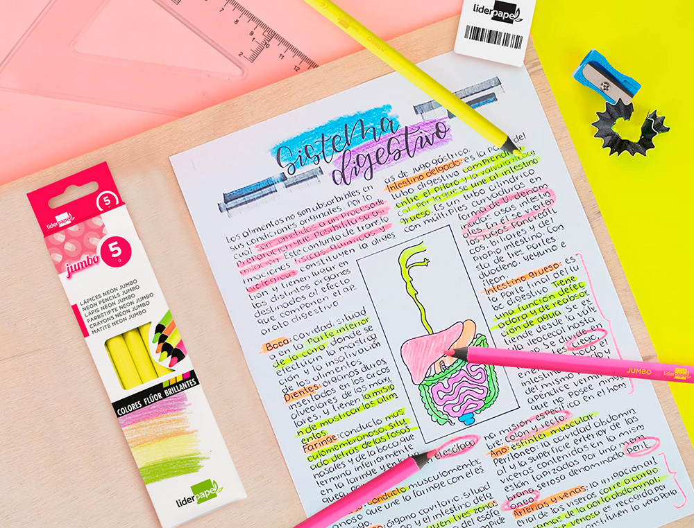 SURLIGNEUR LIDERPAPEL CRAYON DE COULEUR NON JUMBO MINE EXTRA-RSISTANTE FORME TRIANGULAIRE ERGONOMIQUE COLORIS JAUNE