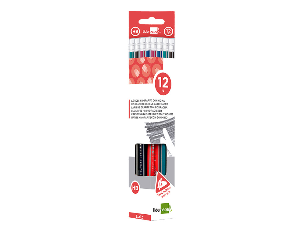 CRAYON GRAPHITE LIDERPAPEL BOIS CORPS TRIANGULAIRE MÉTALLISÉ COLORIS VIFS MINE ULTRA-RÉSISTANTE BOUT GOMME