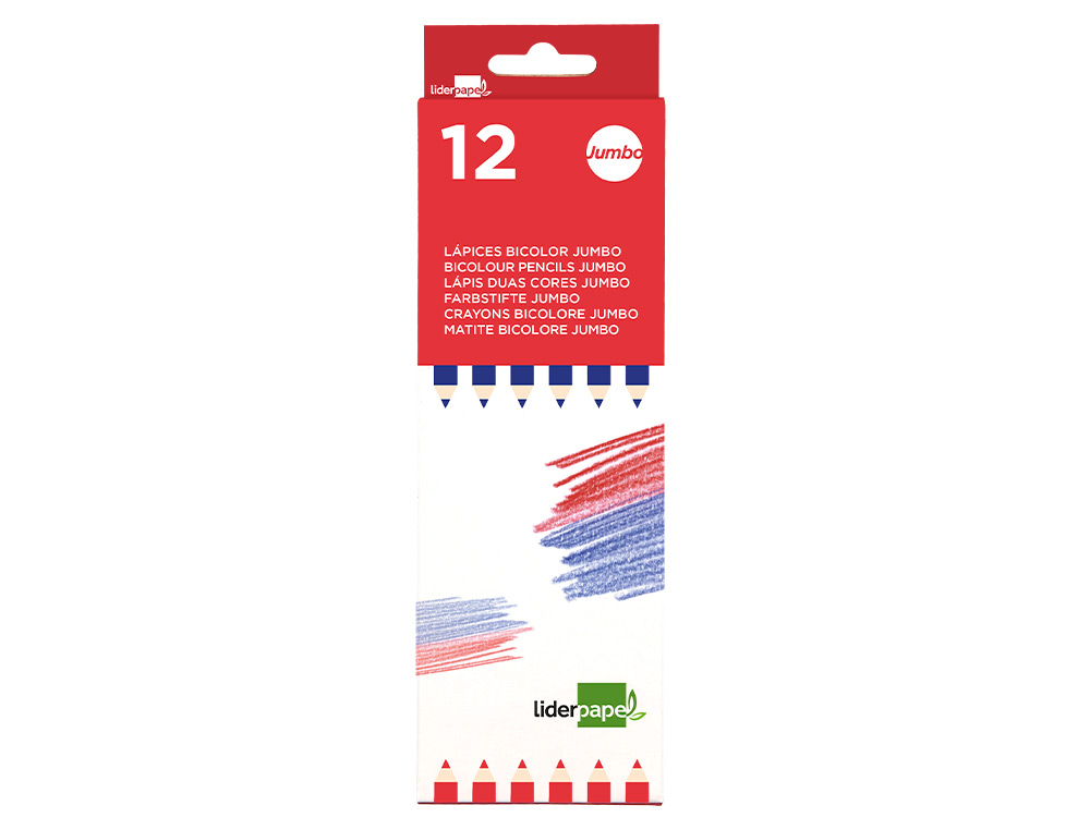 CRAYON GRAPHITE LIDERPAPEL BICOLORE BLEU/ROUGE MINE LARGE ULTRA-RÉSISTANTE BOIS GRANDE QUALITÉ