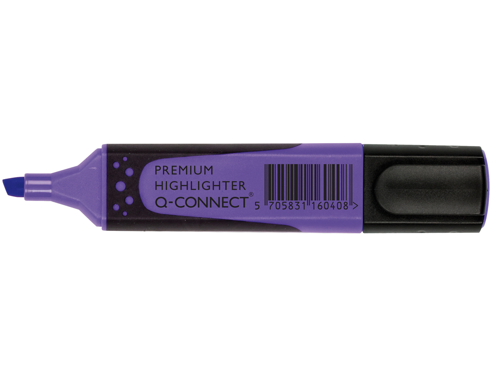 SURLIGNEUR Q-CONNECT PREMIUM POINTE BISEAUTÉE ENCRE BASE EAU CORPS COULEUR ENCRE GRIP CAOUTCHOUC CAPUCHON CLIP VIOLET