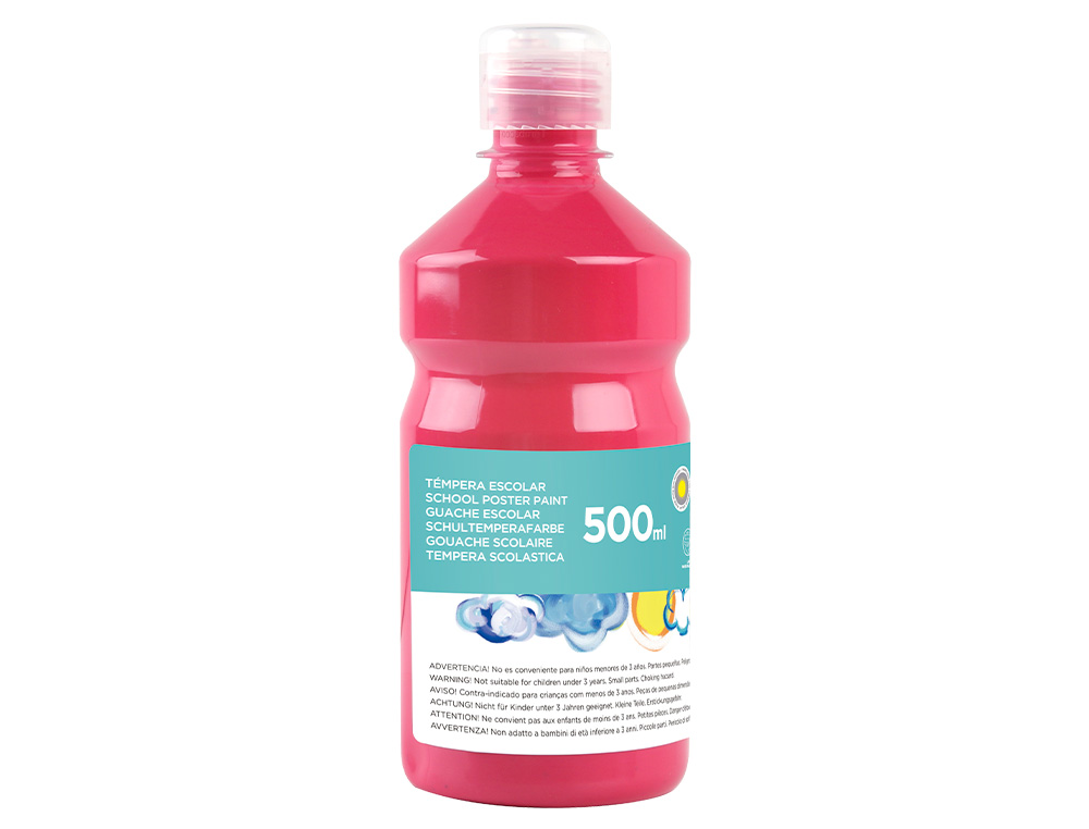 GOUACHE SCOLAIRE LIDERPAPEL LIQUIDE LAVABLE FERMETURE SÉCURITÉ BRILLANTE COLORIS FUSCHSIA FLACON 500ML
