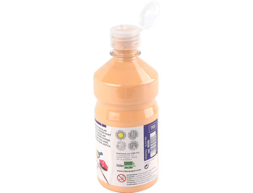 GOUACHE SCOLAIRE LIDERPAPEL LIQUIDE LAVABLE FERMETURE SCURIT BRILLANTE COLORIS CHAIR FLACON 500ML