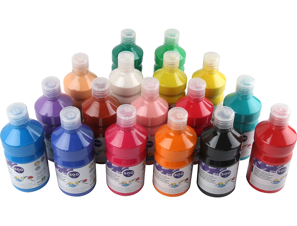 GOUACHE SCOLAIRE LIDERPAPEL LIQUIDE LAVABLE FERMETURE SCURIT BRILLANTE COLORIS CHAIR FLACON 500ML