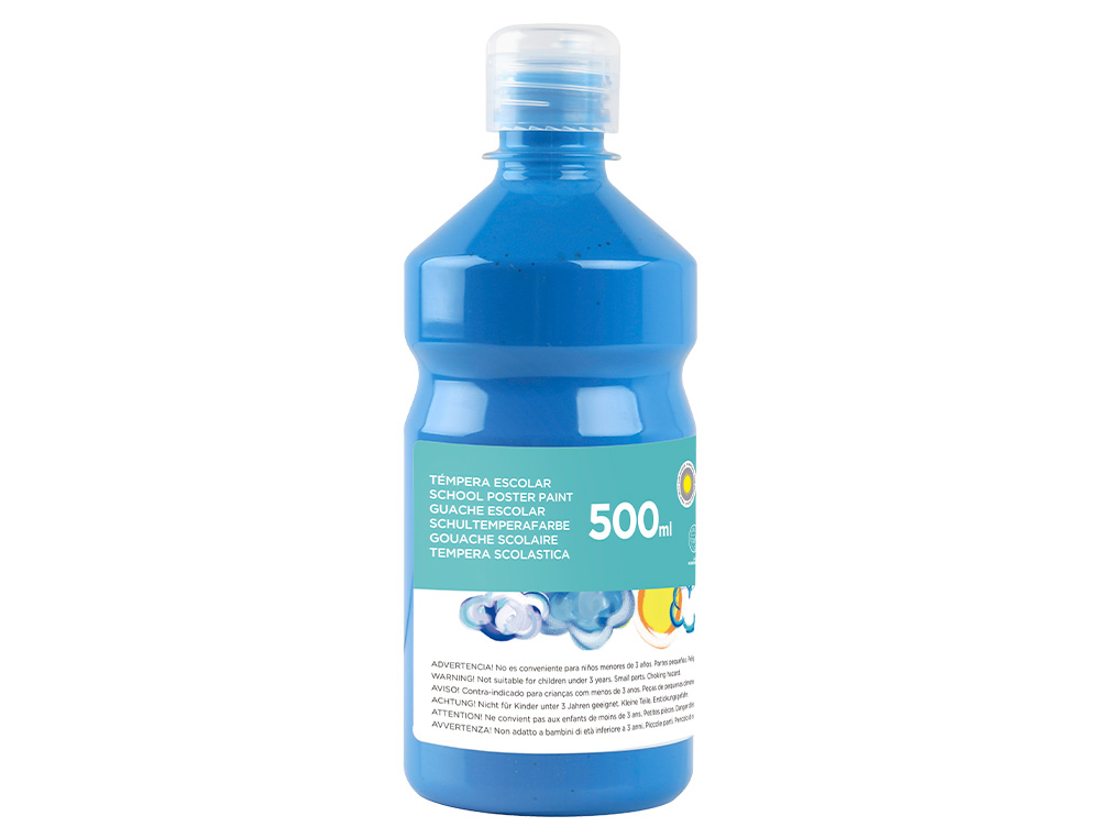 GOUACHE SCOLAIRE LIDERPAPEL LIQUIDE LAVABLE FERMETURE SCURIT BRILLANTE COLORIS BLEU FLACON 500ML